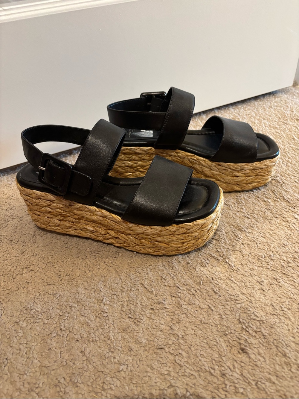 Marc Fisher Black Leather Platform Espadrille Sandals